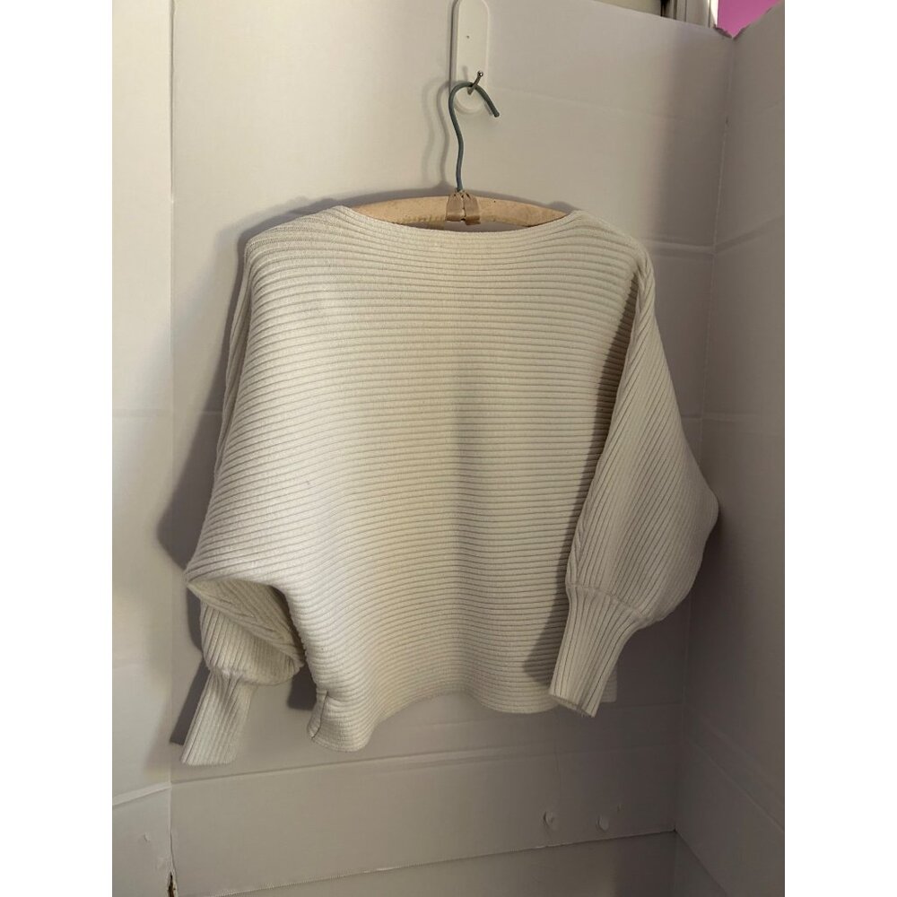 American Threads Small White Ribbed Knit Sweater VISCOSE BLEND Pullover Balloon - Picture 13 of 14